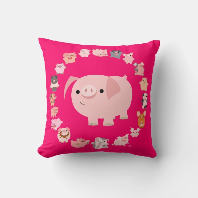 Cute Cartoon Pigs Mandala Pillow Case (Front)