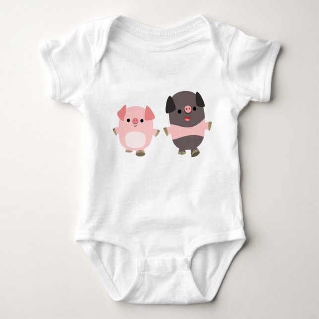 Cute Cartoon Pigs On a Walk Baby Apparel Bodysuit (Front)