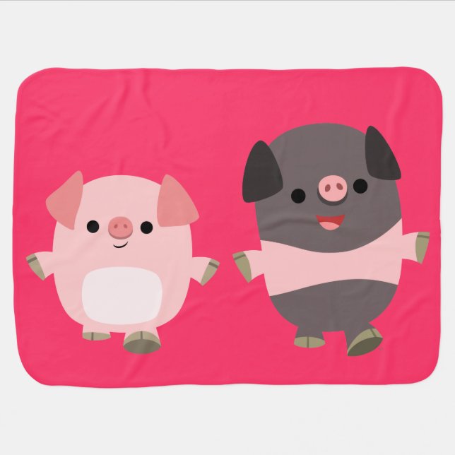 Cute Cartoon Pigs On a Walk Baby Blanket (Horizontal)