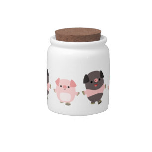 Cute Cartoon Pigs On a Walk Candy Jar