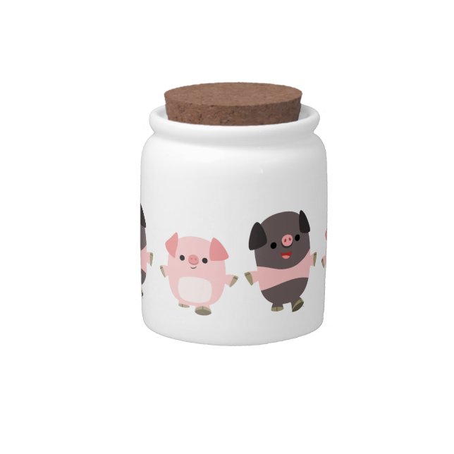 Cute Cartoon Pigs On a Walk Candy Jar (Front)