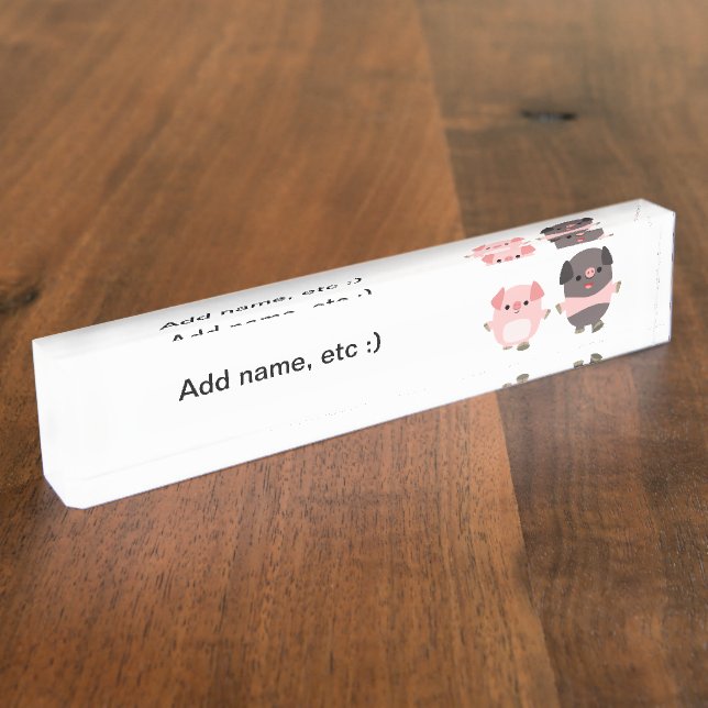 Cute Cartoon Pigs On a Walk Desk Nameplate (Side)