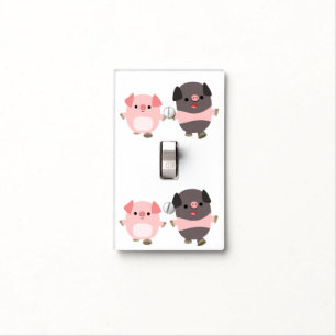 Cute Cartoon Pigs On a Walk Light Switch Cover