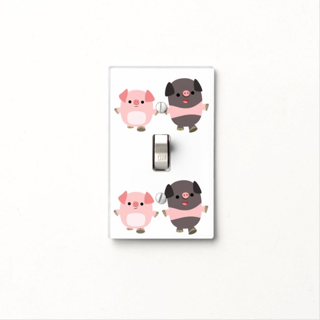 Cute Cartoon Pigs On a Walk Light Switch Cover (In Situ)