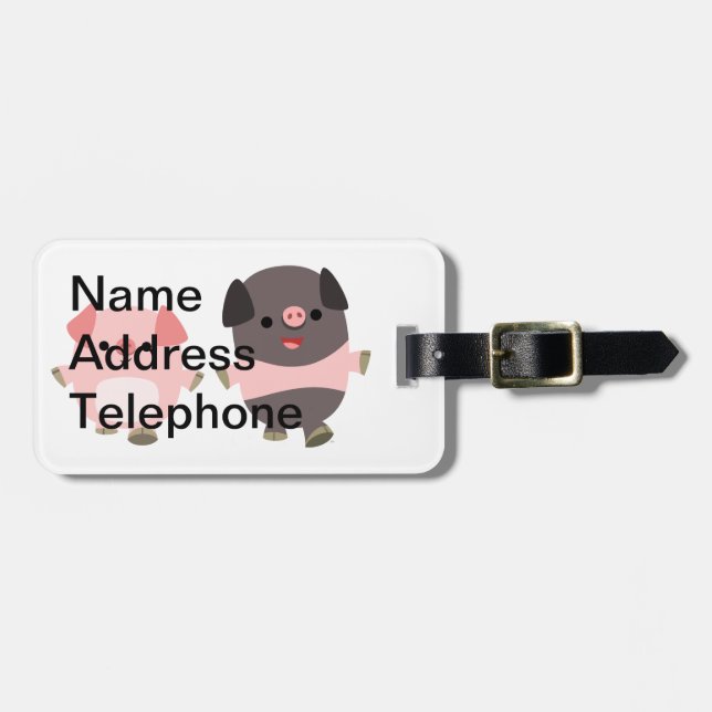 Cute Cartoon Pigs On a Walk Luggage Tag (Front Horizontal)