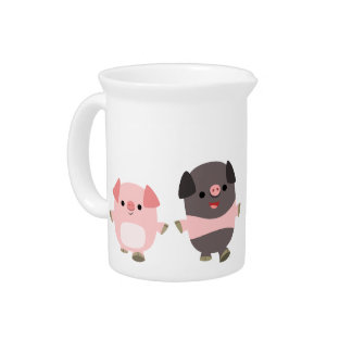 Cute Cartoon Pigs On a Walk Pitcher