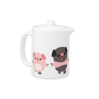 Cute Cartoon Pigs On a Walk Teapot
