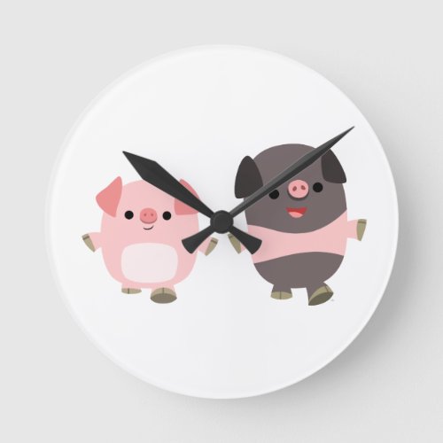 Cute Cartoon Pigs On a Walk Wall Clock