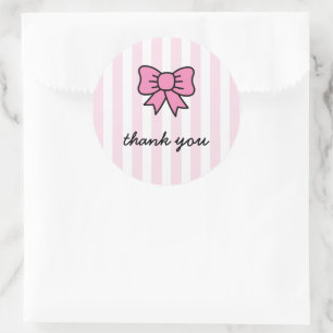 Cute Cartoon Pink Bow Thank You Classic Round Sticker