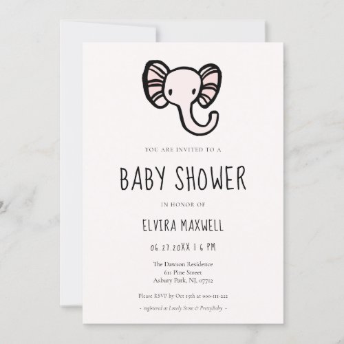 Cute cartoon Pink elephant Baby shower Invitation