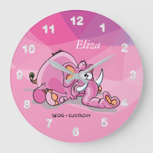 Cute Cartoon Pink Elephant Large Clock