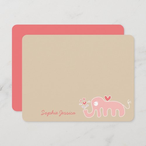 Cute Cartoon Pink Elephant Love Girl Baby Shower Thank You Card