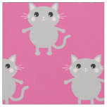 Cute Cartoon Pink Grey Cats Baby Nursery Kids Room Fabric