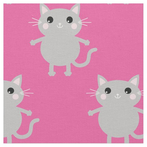 Cute Cartoon Pink Grey Cats Baby Nursery Kids Room Fabric
