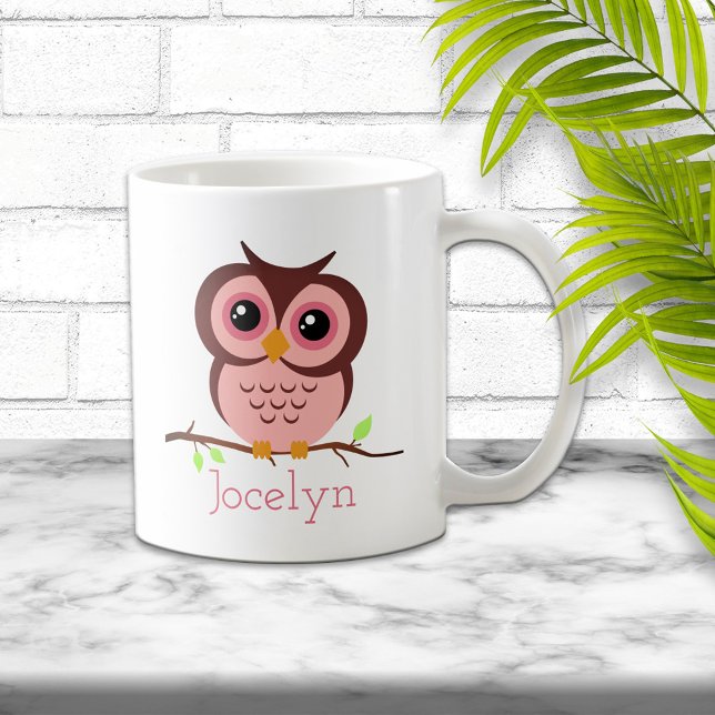 Cute Cartoon Pink Owl Coffee Mug (Creator Uploaded)