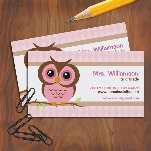 Customizable Owly Pink Teacher Business Cards