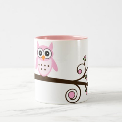 Cute Cartoon Pink Owl Two_Tone Coffee Mug