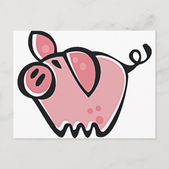 Cute Cartoon Pink Pig Postcard (Front)