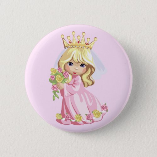 Cute Cartoon Pink Princess Flower Girl Pinback Button