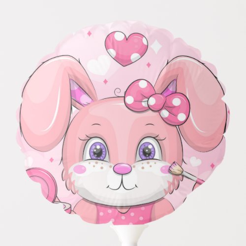 Cute cartoon pink rabbit do makeup Love you text Balloon