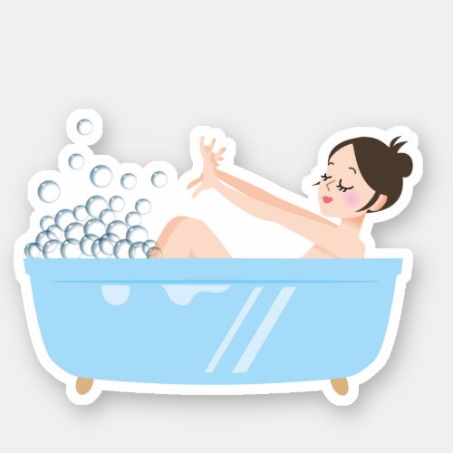 cute cartoon pinup girl in bubble bath sticker