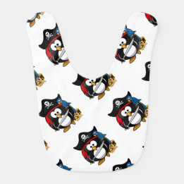 Cute Cartoon Pirate Penguin with Parrot Bib