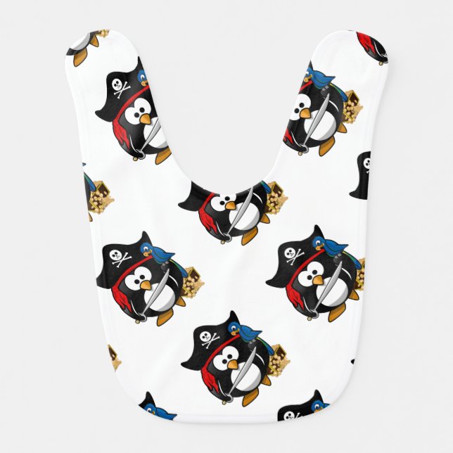 Cute Cartoon Pirate Penguin with Parrot Bib (Front)