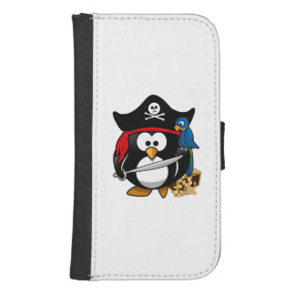 Cute Cartoon Pirate Penguin with Parrot Wallet Phone Case For Samsung Galaxy S4