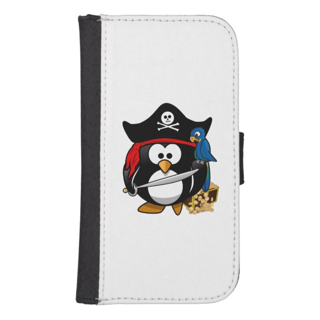 Cute Cartoon Pirate Penguin with Parrot Samsung Galaxy Wallet Case (Front)
