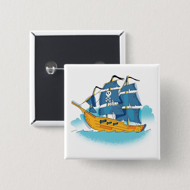 Cute Cartoon Pirate Ship Button (Front & Back)