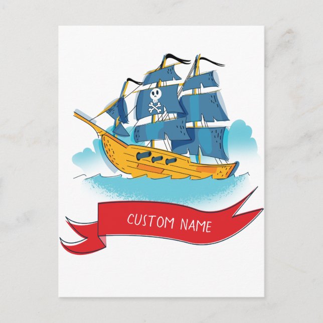 Cute Cartoon Pirate Ship Custom text Postcard (Front)