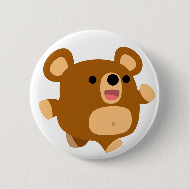 Cute Cartoon Playful Bear Button Badge (Front)