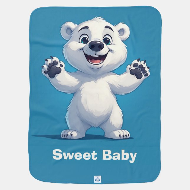 Cute Cartoon Polar Bear Baby Shower Gift Blanket (Back)
