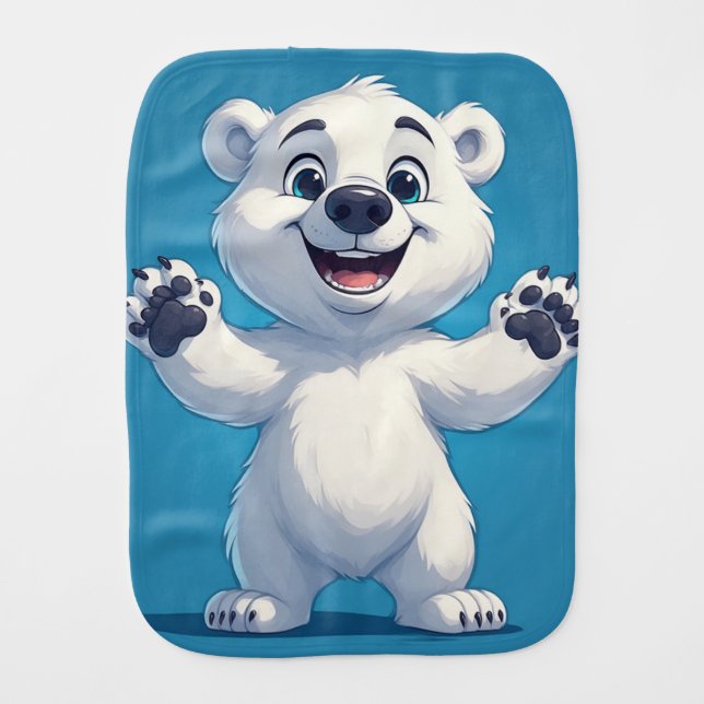 Cute Cartoon Polar Bear Character  Baby Burp Cloth (Front)