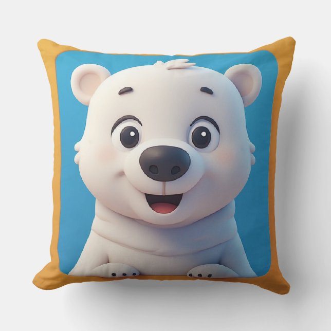 Cute Cartoon Polar Bear Character  Throw Pillow (Front)