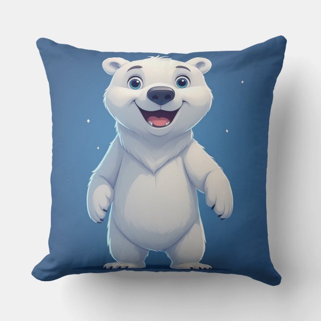 Cute Cartoon Polar Bear Character  Throw Pillow (Front)