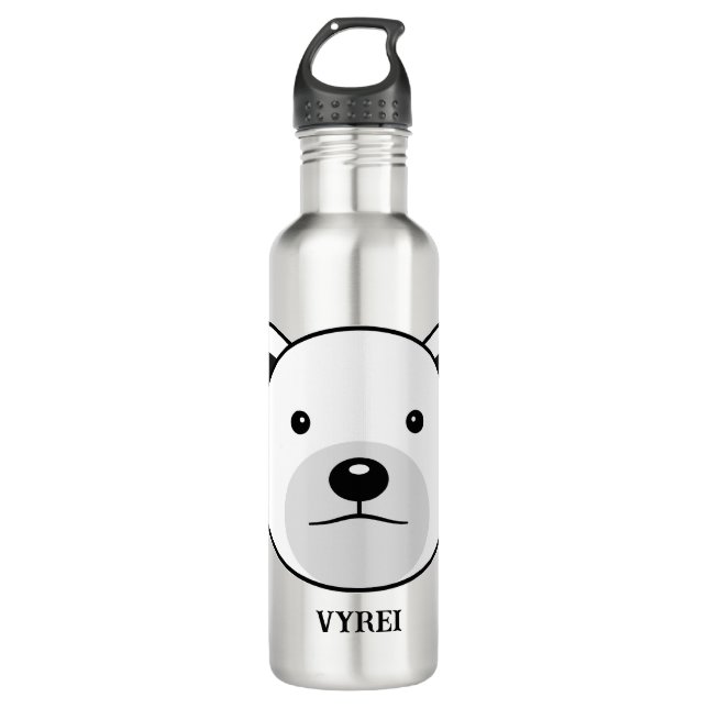 Cute Cartoon Polar Bear Stainless Steel Water Bottle (Front)