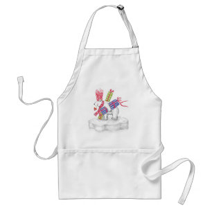 Cute Cartoon Polar Bear with Christmas Presents Adult Apron