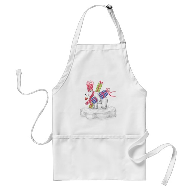 Cute Cartoon Polar Bear with Christmas Presents Adult Apron (Front)