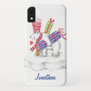 Cute Cartoon Polar Bear with Christmas Presents iPhone XR Case