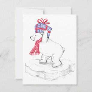 Cute Cartoon Polar Bear with Christmas Presents Holiday Card