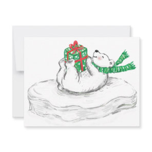 Cute Cartoon Polar Bear with Christmas Presents Holiday Card