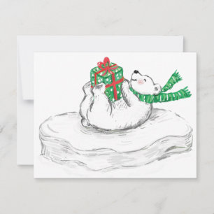 Cute Cartoon Polar Bear with Christmas Presents Holiday Card