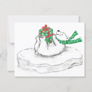 Cute Cartoon Polar Bear with Christmas Presents Holiday Card