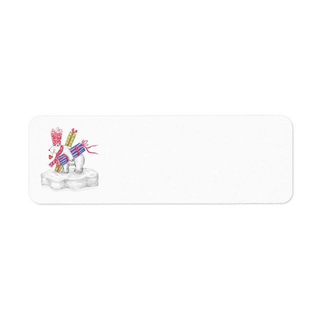 Cute Cartoon Polar Bear with Christmas Presents Label (Front)