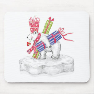 Cute Cartoon Polar Bear with Christmas Presents Mouse Pad