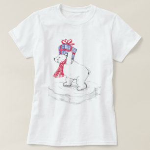 Cute Cartoon Polar Bear with Christmas Presents T-Shirt