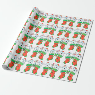 Cute Cartoon Polar Bears in Christmas Stockings Wrapping Paper