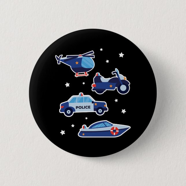 Cute Cartoon Police Vehicles Button (Front)