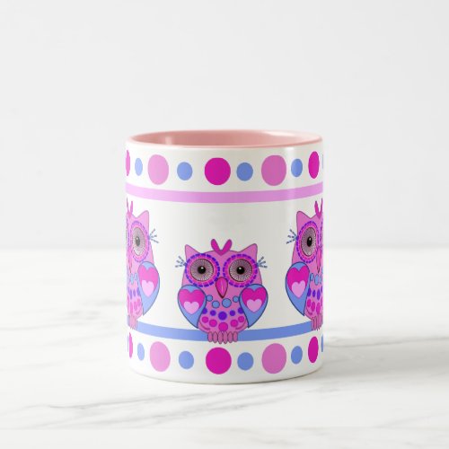 Cute cartoon polka dots and owls mug